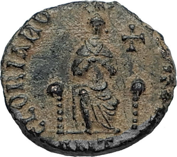 EUDOXIA Arcadius Wife 400AD Authentic Ancient Roman Coin GOD's HAND CROSS i67275