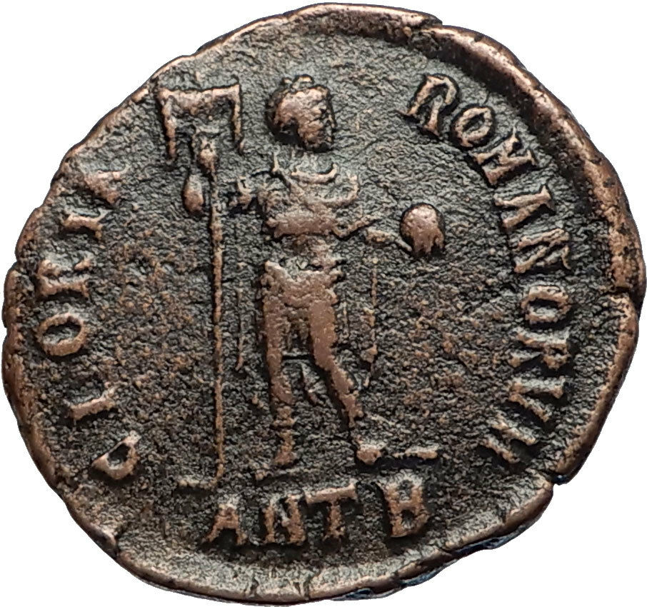 ARCADIUS w Legionary Standard Authentic Ancient Genuine 392AD Roman Coin i67422