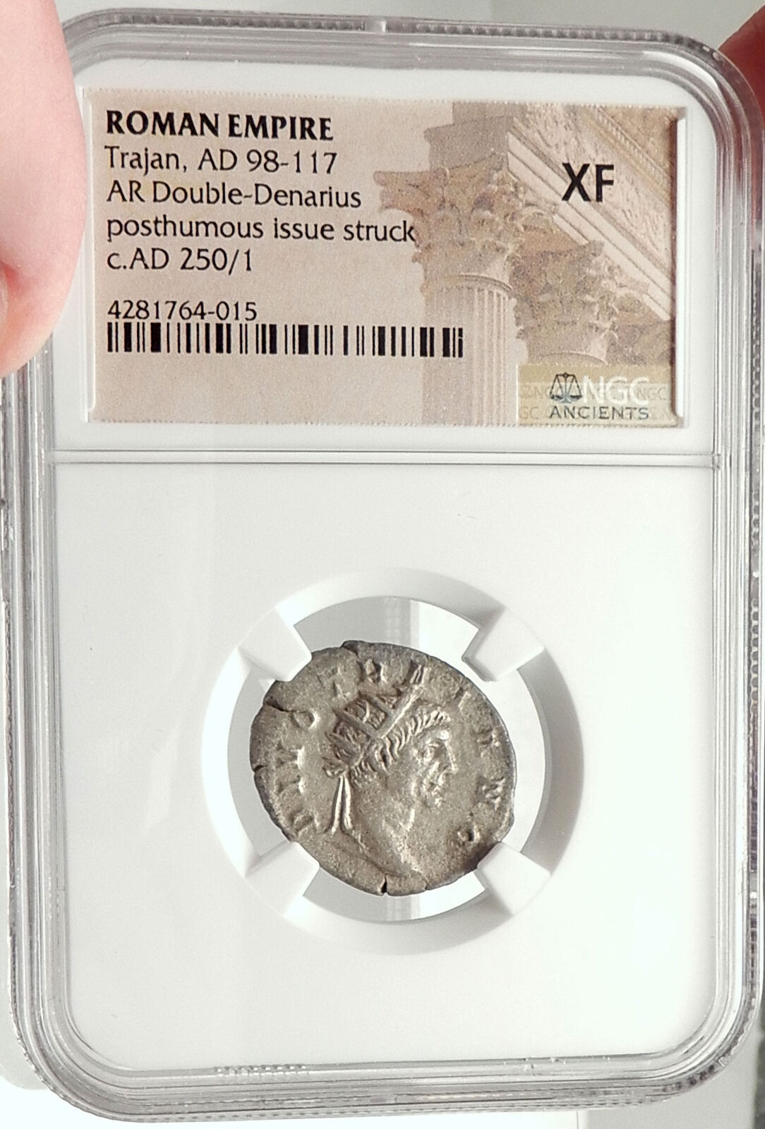 Divus TRAJAN Authentic Ancient Silver 250AD Roman Coin TRAJAN DECIUS NGC i68411