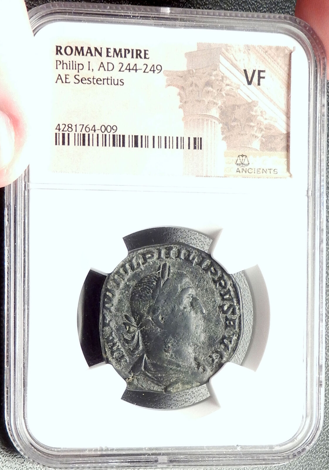 PHILIP I the Arab Ancient 244AD Rome Sestertius Coin Legion STANDARDS NGC i68406