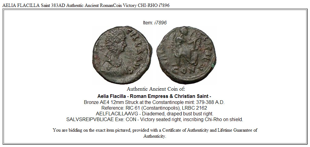 AELIA FLACILLA Saint 383AD Authentic Ancient RomanCoin Victory CHI-RHO i7896