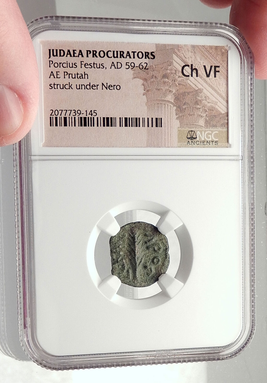 Biblical Jerusalem Saint Paul NERO PORCIUS FESTUS Ancient Roman Coin NGC i70944