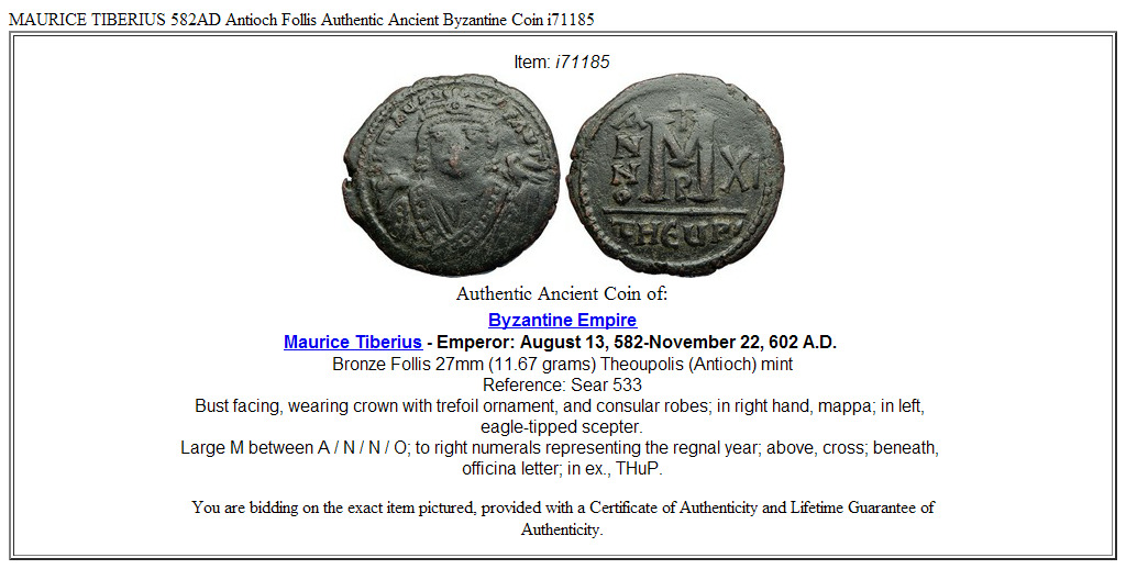 MAURICE TIBERIUS 582AD Antioch Follis Authentic Ancient Byzantine Coin i71185
