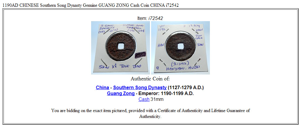 1190AD CHINESE Southern Song Dynasty Genuine GUANG ZONG Cash Coin CHINA i72542