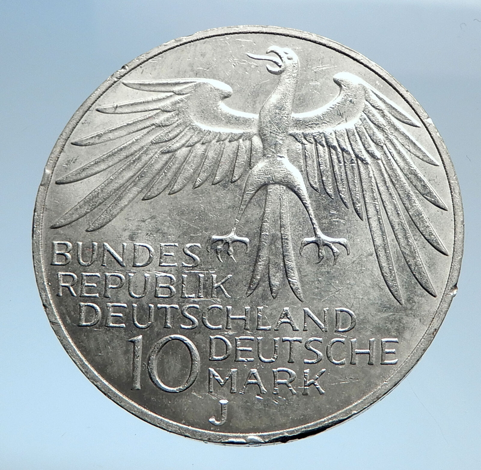 1972 Germany Munich Summer Olympic Games Stadium 10 Mark Silver Coin i74042