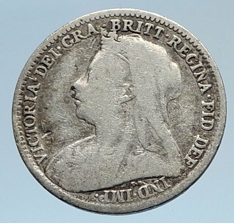 1893 UK Great Britain United Kingdom QUEEN VICTORIA 3 Pence Silver Coin i74292