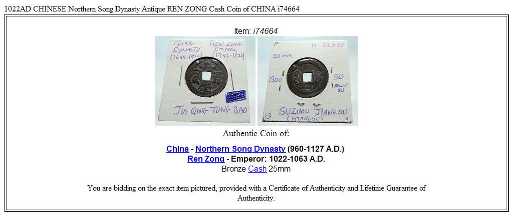 1022AD CHINESE Northern Song Dynasty Antique REN ZONG Cash Coin of CHINA i74664