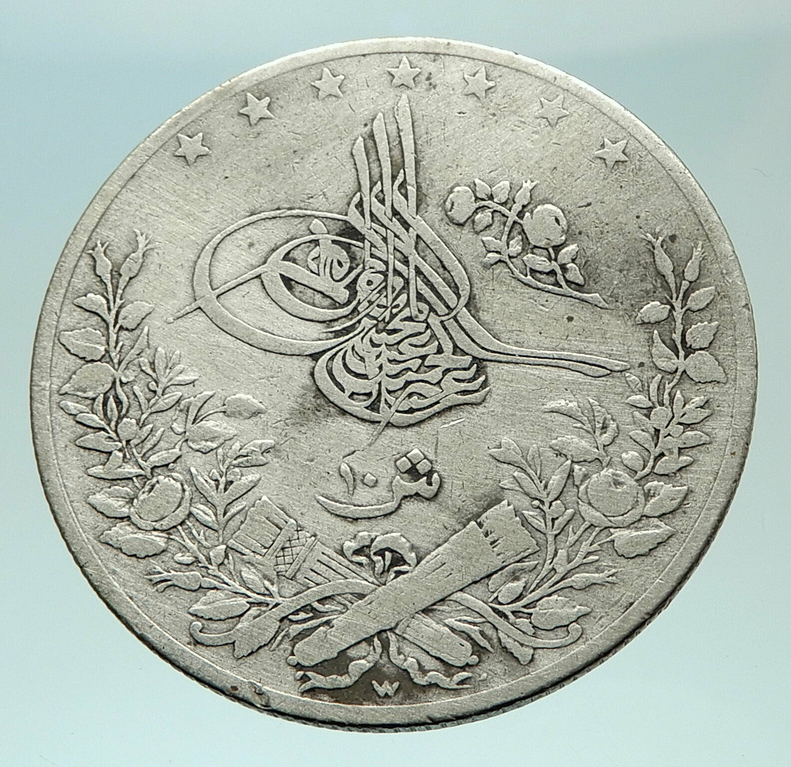 1891 1293AH EGYPT with Sultan Abdul Hamid II Genuine Silver 10 Qirsh Coin i75959