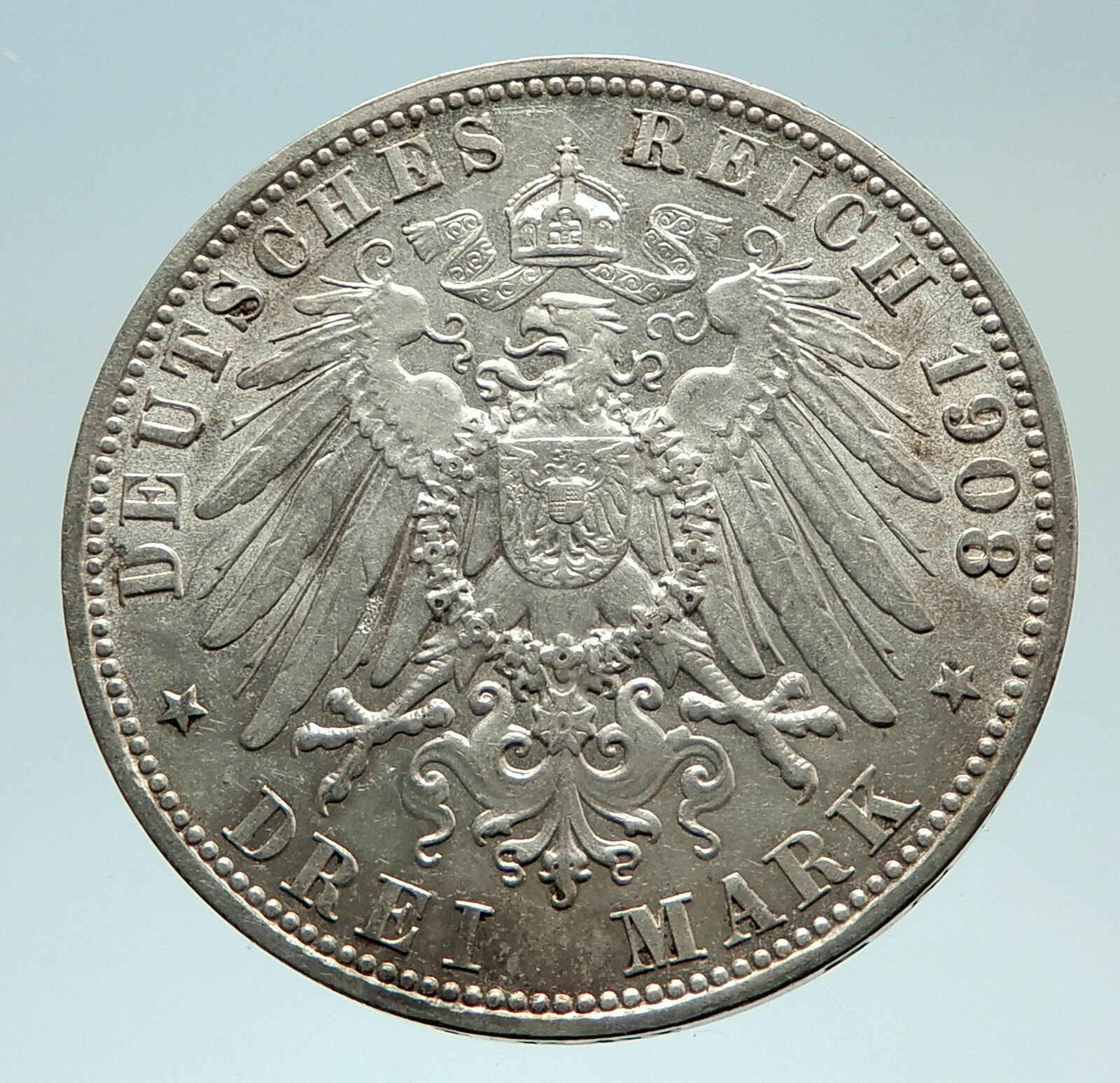 1908 GERMANY Bavaria Ruled by Otto I w Eagle Antique Silver 3 Marks Coin i76760