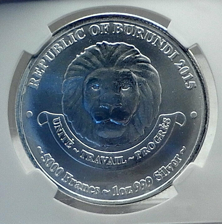 2015 BURUNDI Country in AFRICA Silver 5000 Francs AFRICAN LION Coin NGC i81297