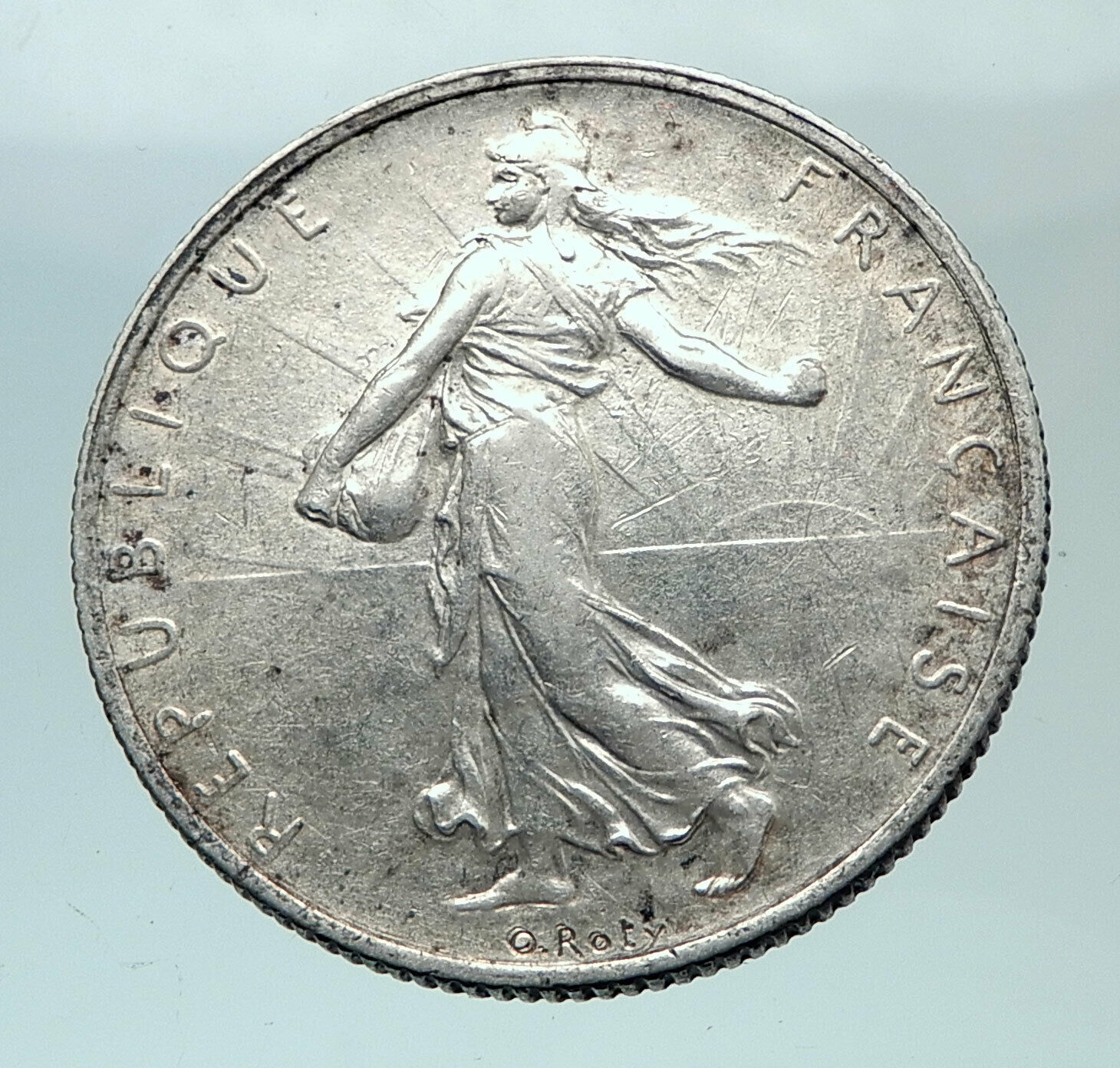 1917 FRANCE Antique Silver 2 Francs French Coin w La Semeuse Sower Woman i81570