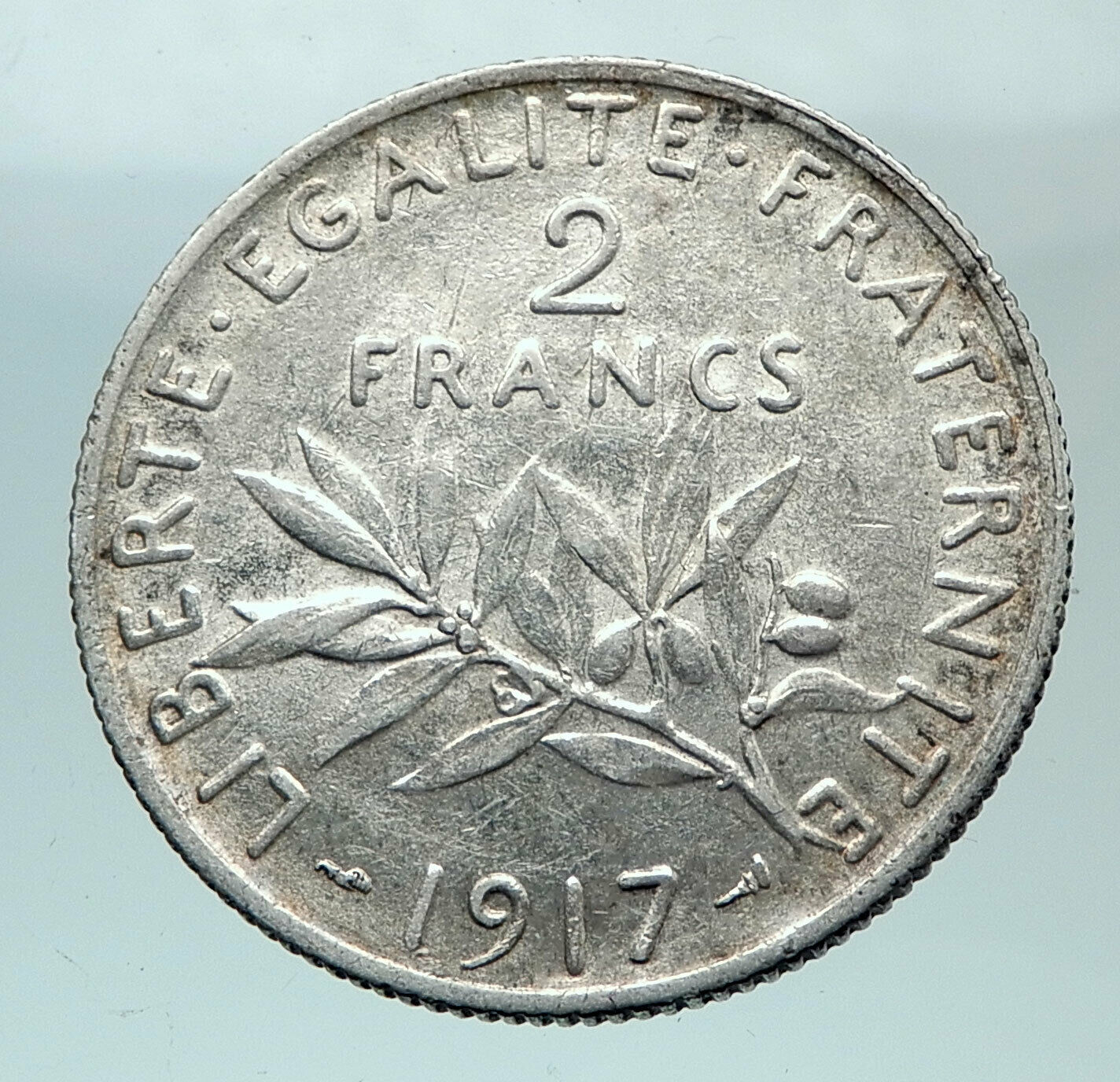 1917 FRANCE Antique Silver 2 Francs French Coin w La Semeuse Sower Woman i81570