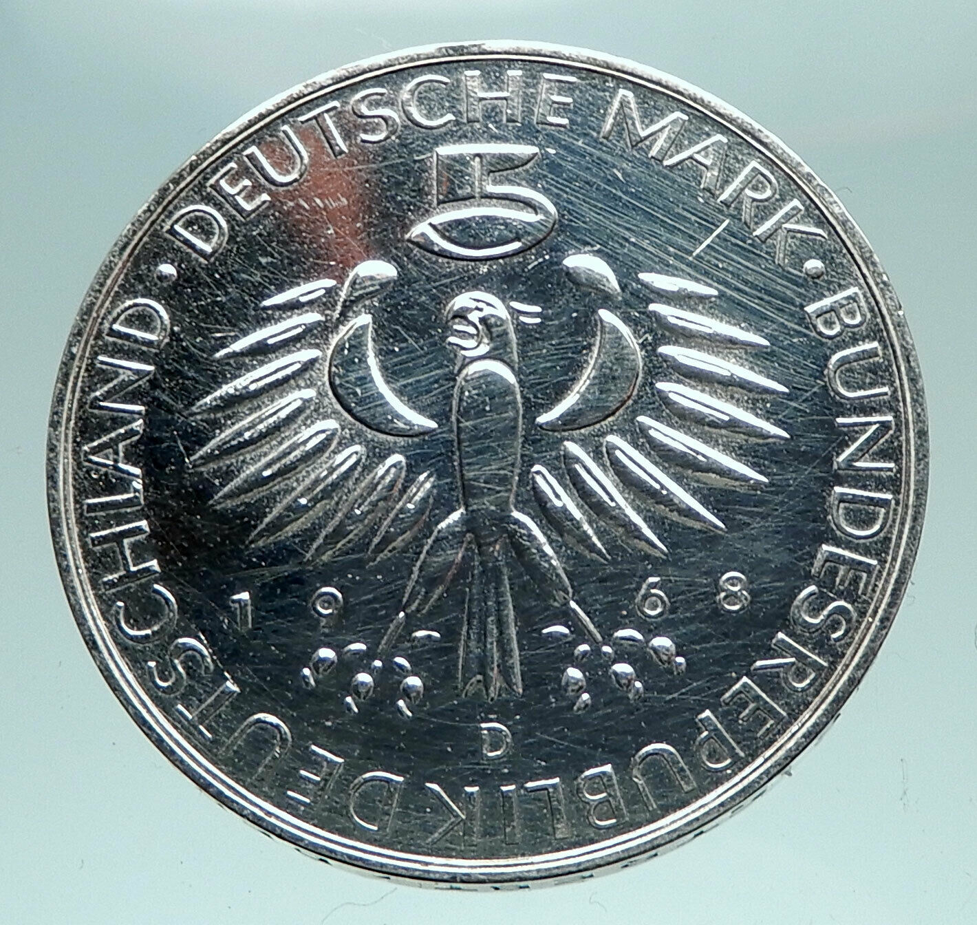 1968 GERMANY Chemist Hygienist Max Pettenkofer Genuine 5 Mark Coin i81641