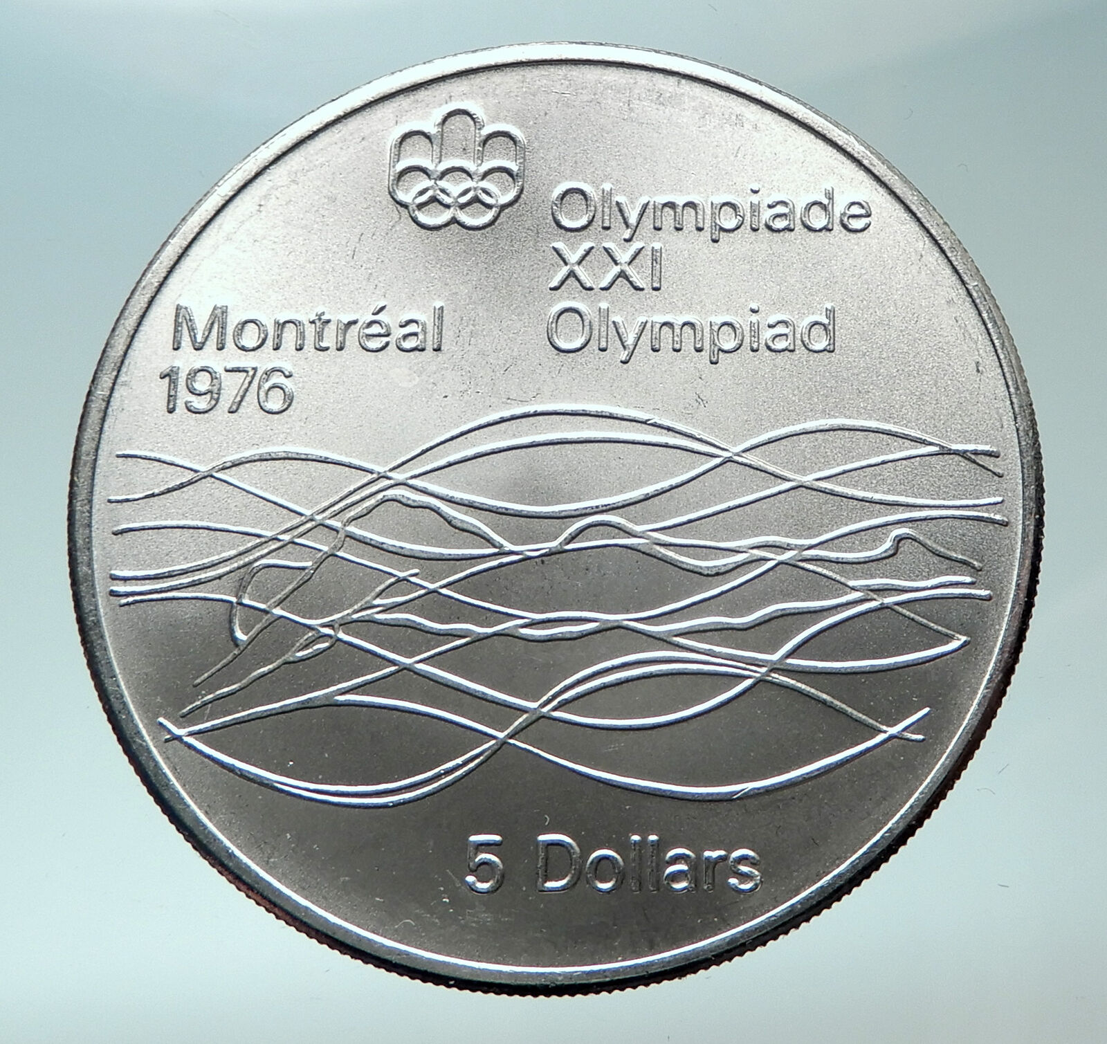 1975 CANADA Queen Elizabeth II Olympics Montreal Swimming Silver $5 Coin i82012