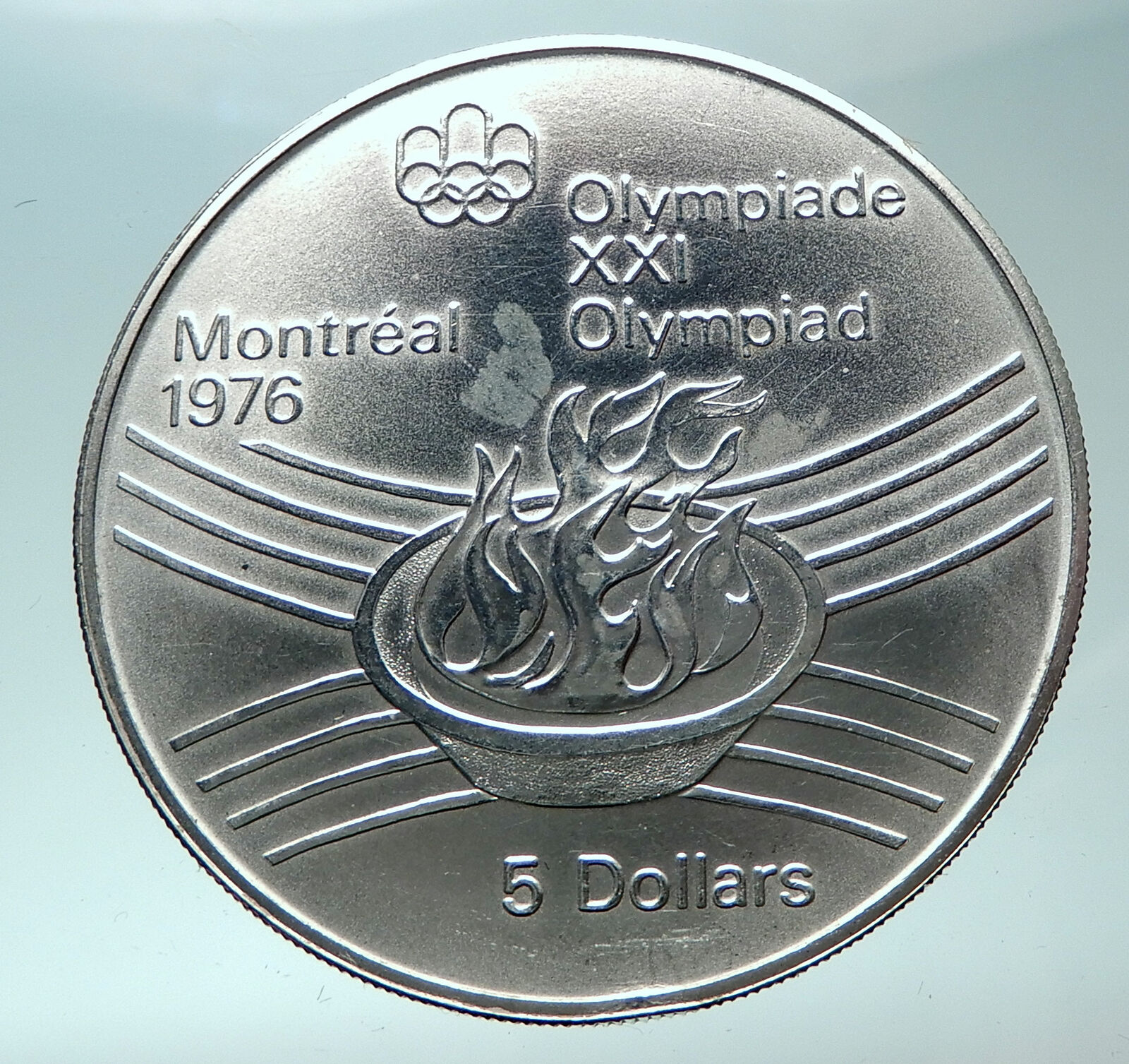 1976 CANADA Queen Elizabeth II Olympics Montreal Torch Silver $5 Coin i82003