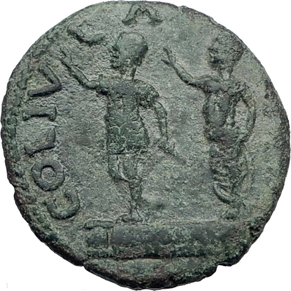 Antoninus Pius Augustus Julius Caesar Statues Philippi Macedon Roman Coin i43614