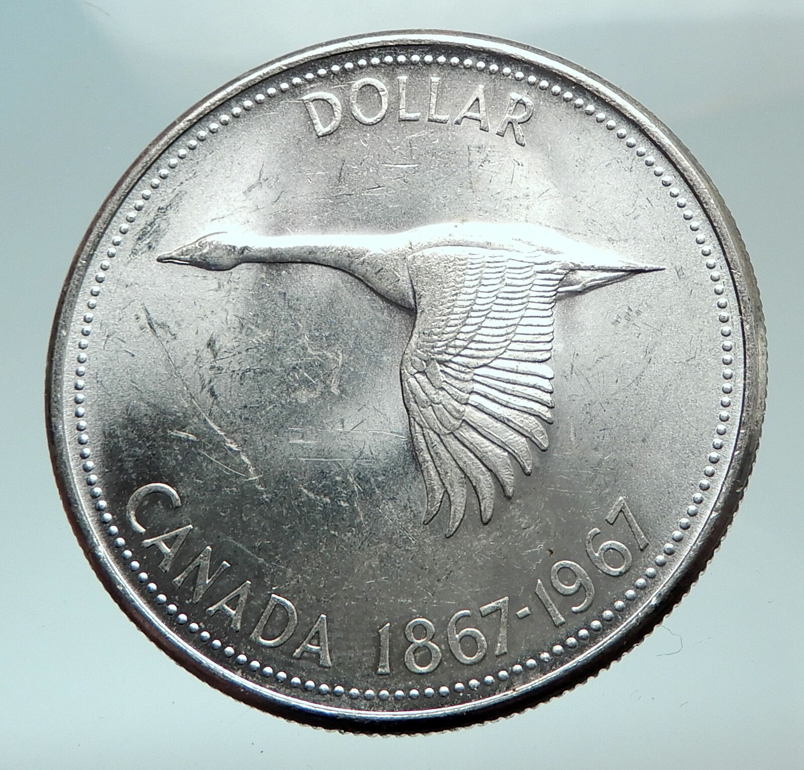 1967 CANADA CANADIAN Confederation Founding with GOOSE Silver Dollar Coin i82129