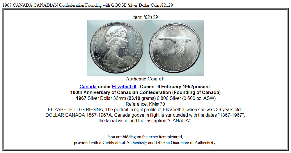 1967 CANADA CANADIAN Confederation Founding with GOOSE Silver Dollar Coin i82129