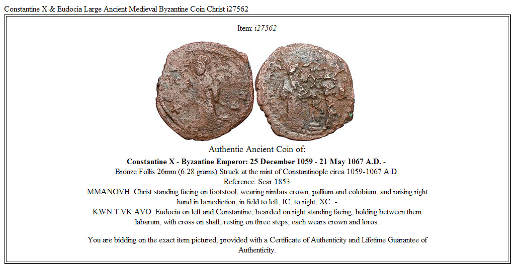 Constantine X & Eudocia Large Ancient Medieval Byzantine Coin Christ i27562