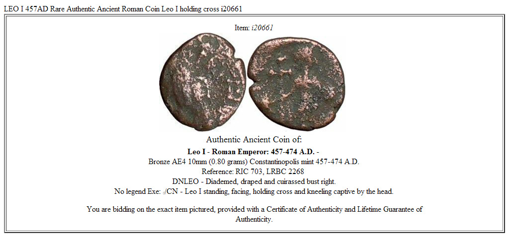 LEO I 457AD Rare Authentic Ancient Roman Coin Leo I holding cross i20661