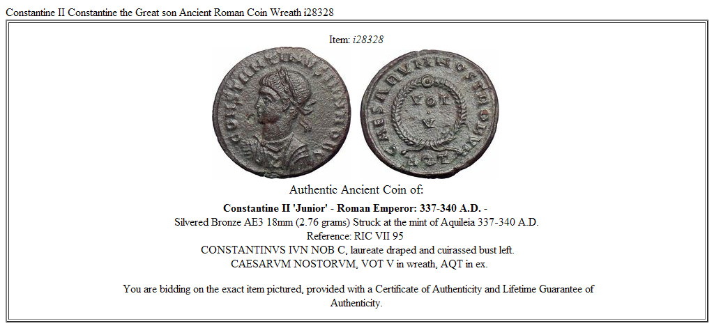 Constantine II Constantine the Great son Ancient Roman Coin Wreath i28328