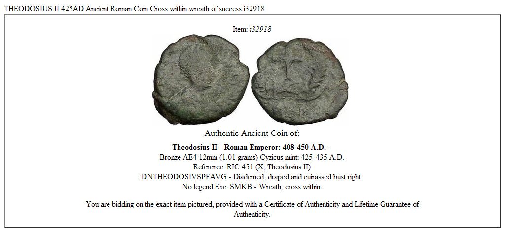 THEODOSIUS II 425AD Ancient Roman Coin Cross within wreath of success i32918