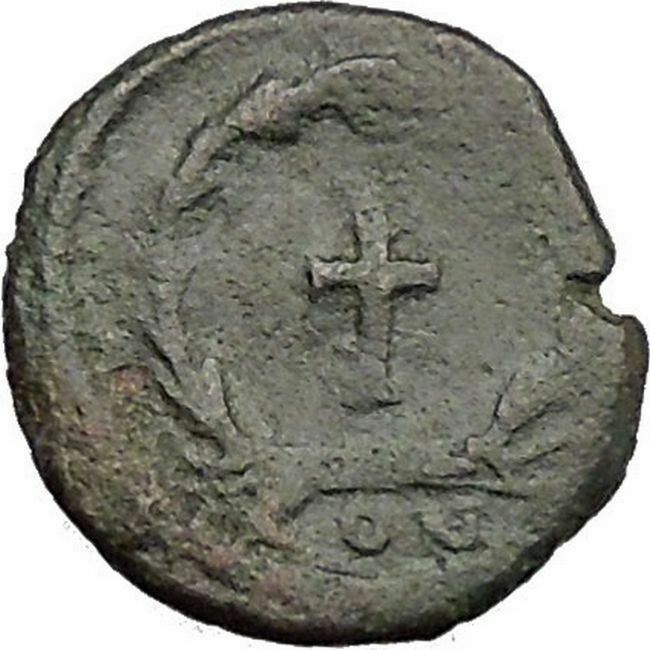 THEODOSIUS II 425AD Ancient Roman Coin Cross within wreath of success i32882