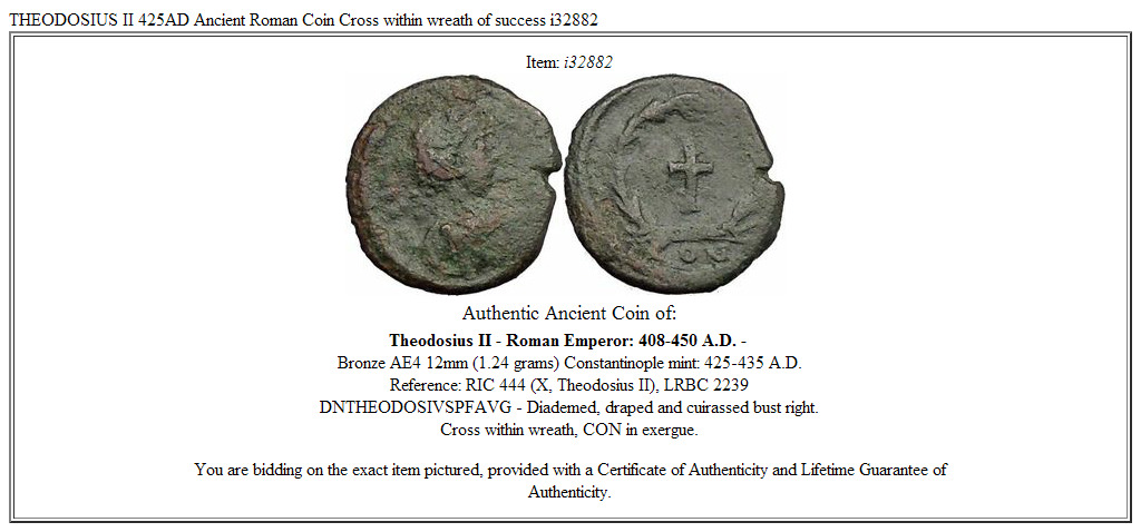 THEODOSIUS II 425AD Ancient Roman Coin Cross within wreath of success i32882