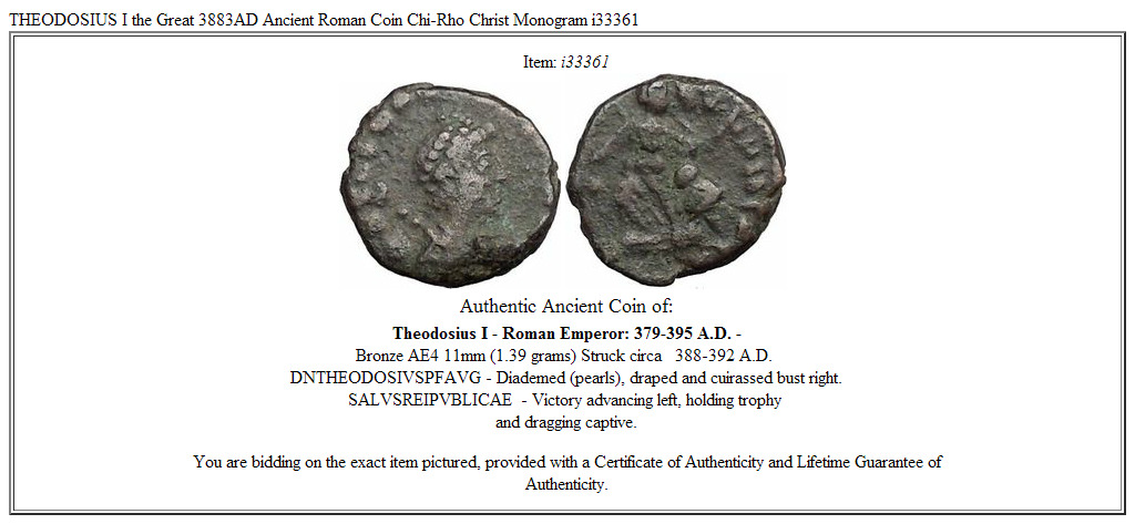 THEODOSIUS I the Great 3883AD Ancient Roman Coin Chi-Rho Christ Monogram i33361