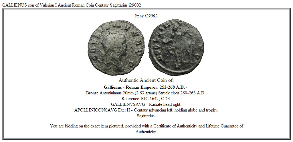 GALLIENUS son of Valerian I Ancient Roman Coin Centaur Sagittarius i29002