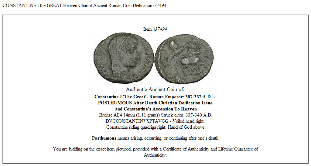 CONSTANTINE I the GREAT Heaven Chariot Ancient Roman Coin Deification i37494