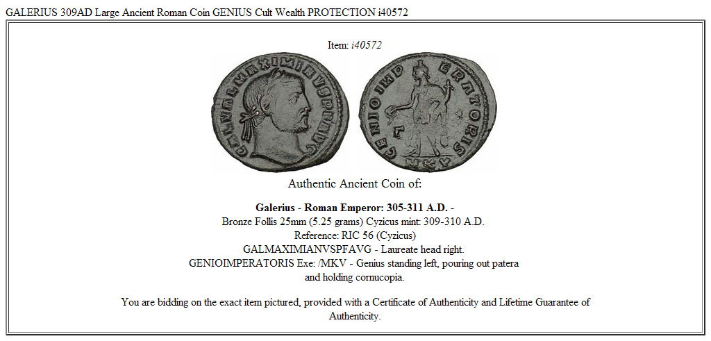 GALERIUS 309AD Large Ancient Roman Coin GENIUS Cult Wealth PROTECTION i40572