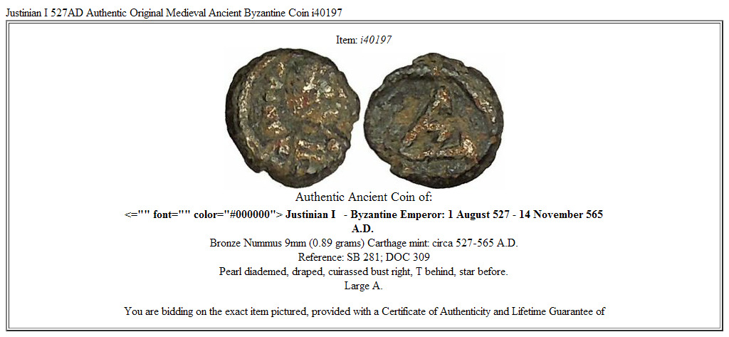 Justinian I 527AD Authentic Original Medieval Ancient Byzantine Coin i40197