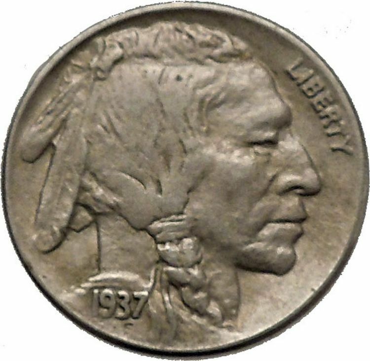 1937D BUFFALO NICKEL 5 Cents of United States of America USA Antique Coin i43885