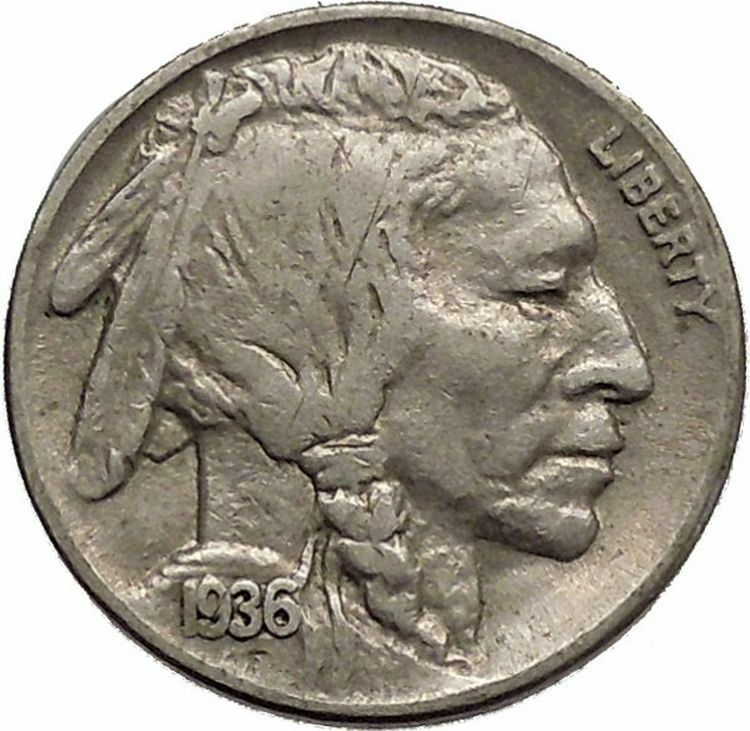 1936 BUFFALO NICKEL 5 Cents of United States of America USA Antique Coin i43858