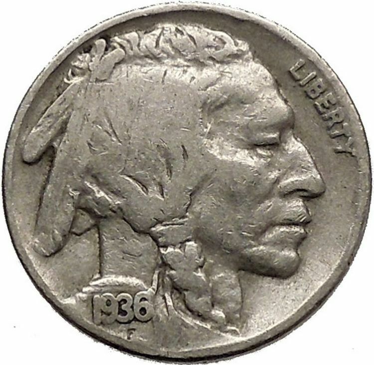 1936 BUFFALO NICKEL 5 Cents of United States of America USA Antique Coin i43845