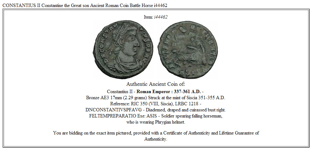 CONSTANTIUS II Constantine the Great son Ancient Roman Coin Battle Horse i44462