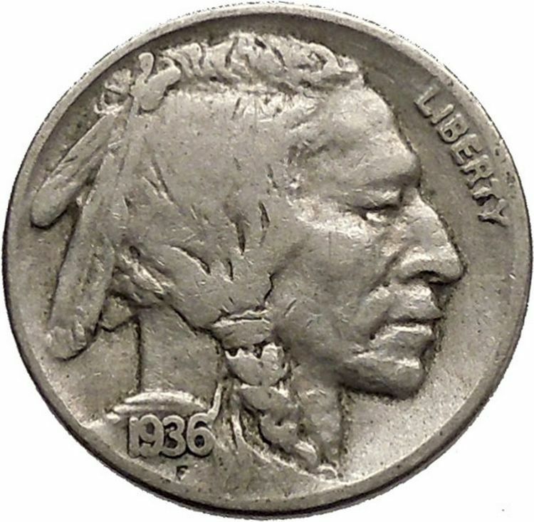 1936 BUFFALO NICKEL 5 Cents of United States of America USA Antique Coin i43819