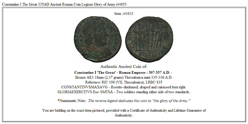 Constantine I The Great 335AD Ancient Roman Coin Legions Glory of Army i44853