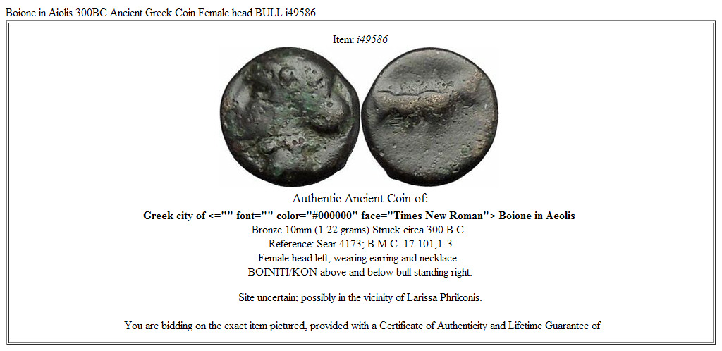 Boione in Aiolis 300BC Ancient Greek Coin Female head BULL i49586