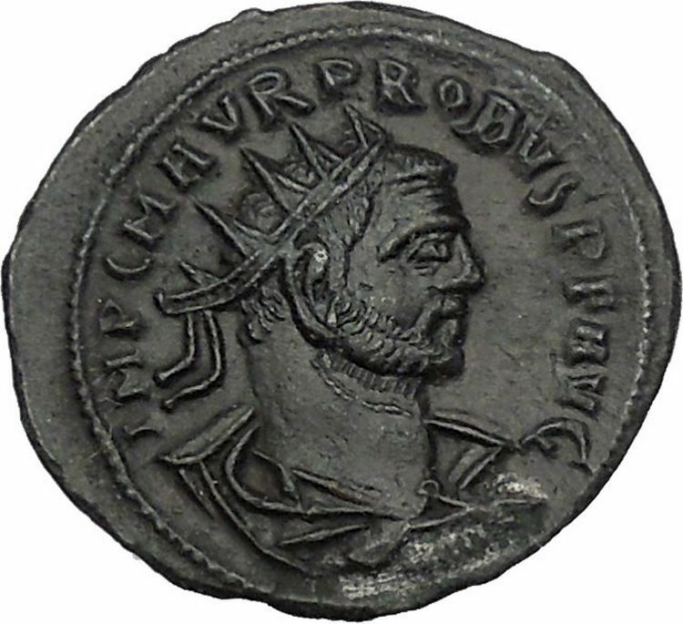 Probus receiving globe from Jupiter 276AD Tripolis Ancient Roman Coin i52080