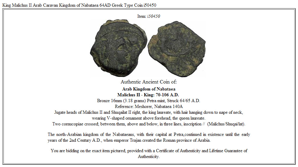 King Malichus II Arab Caravan Kingdom of Nabataea 64AD Greek Type Coin i50450