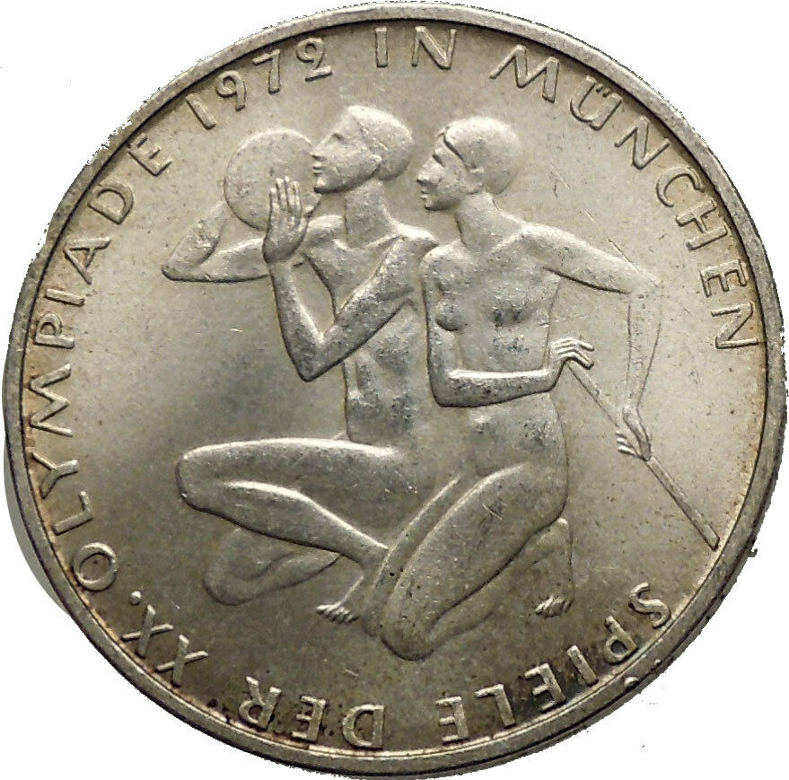 1972 Germany Munich Summer Olympics XX ATHLETES on 10 Mark Silver Coin i52431