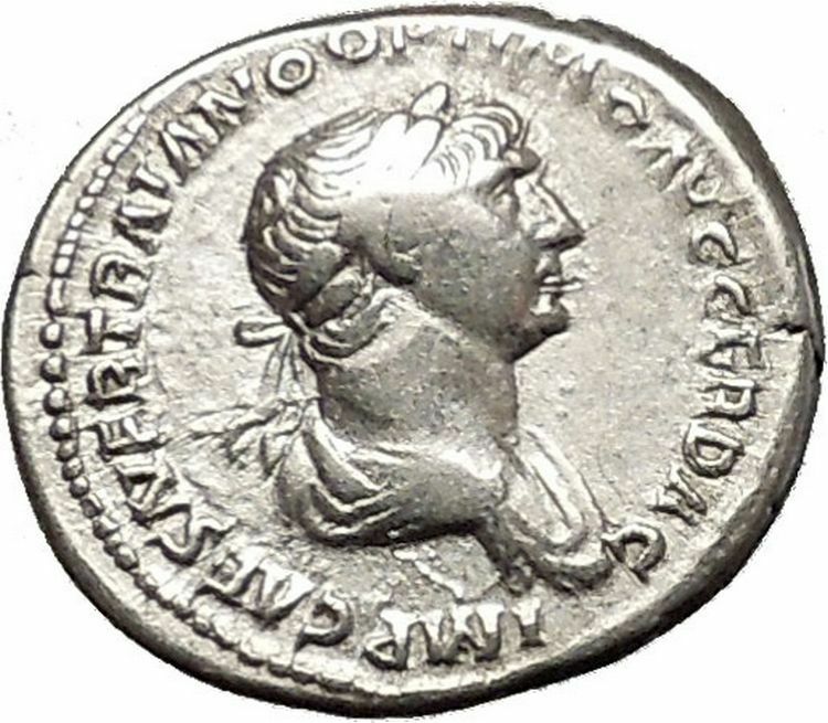 TRAJAN 114AD Authentic Ancient Silver Roman Coin Virtus with parazonium i53357