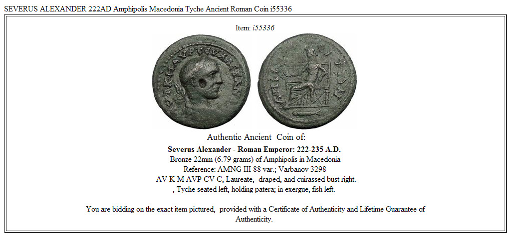SEVERUS ALEXANDER 222AD Amphipolis Macedonia Tyche Ancient Roman Coin i55336