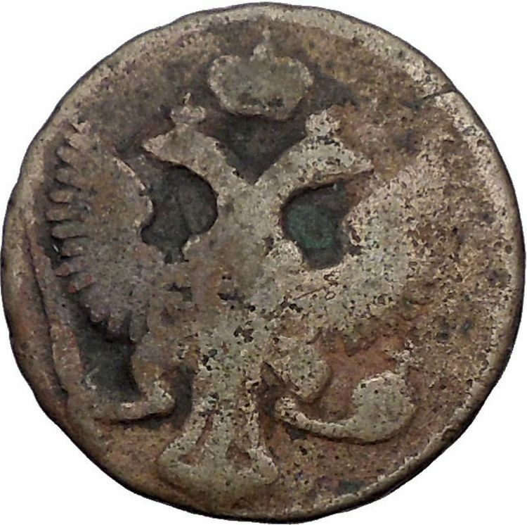 1744 Elizabeth Russian Empress Denga 1/2 Kopek Coin Saint George Dragon i56436