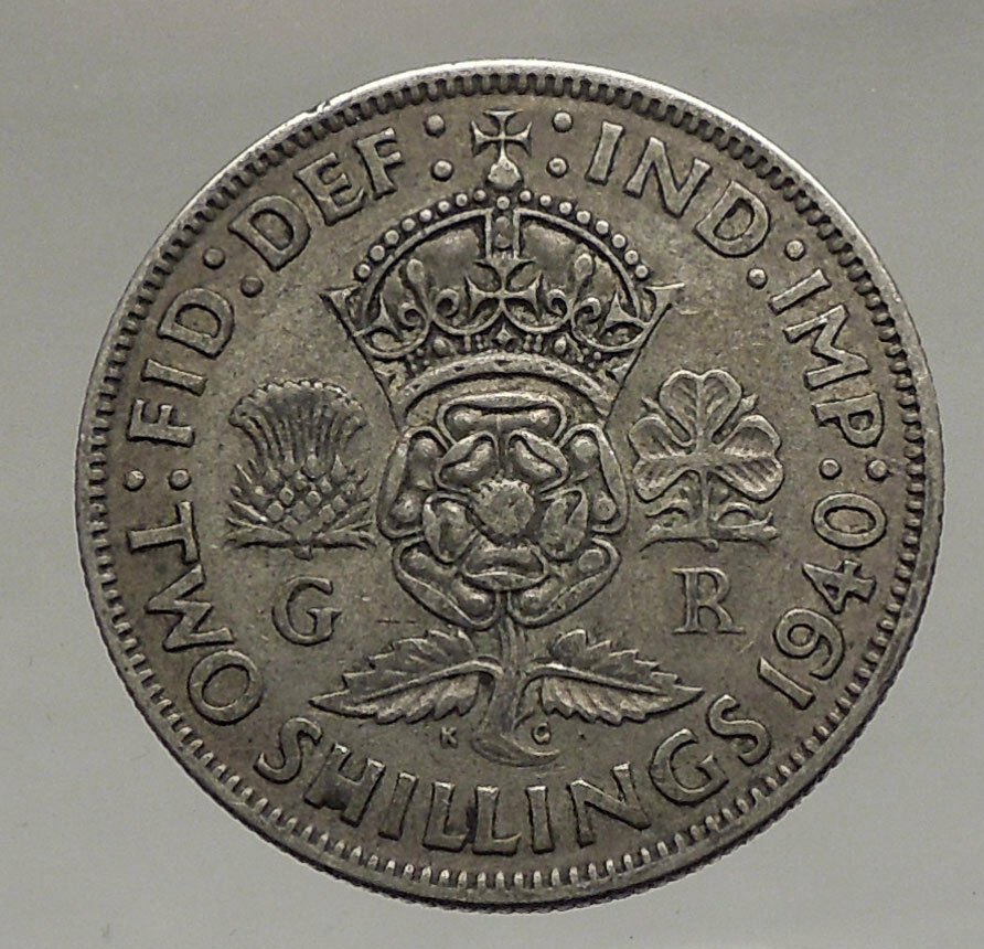 1940 United Kingdom Great Britain GEORGE VI Silver Florin 2Shillings Coin i56671