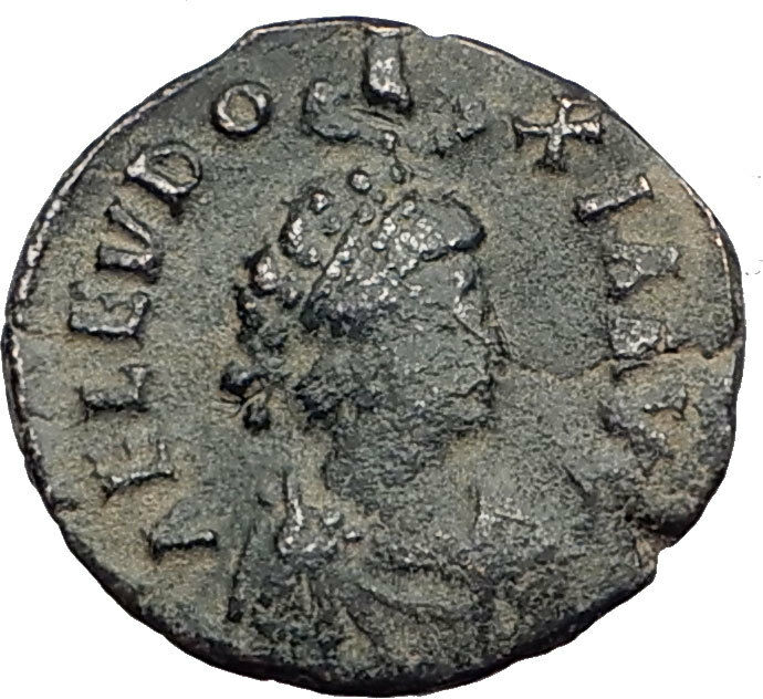 EUDOXIA Arcadius Wife 401AD Authentic Ancient Roman Coin VICTORY CHI-RHO i64770