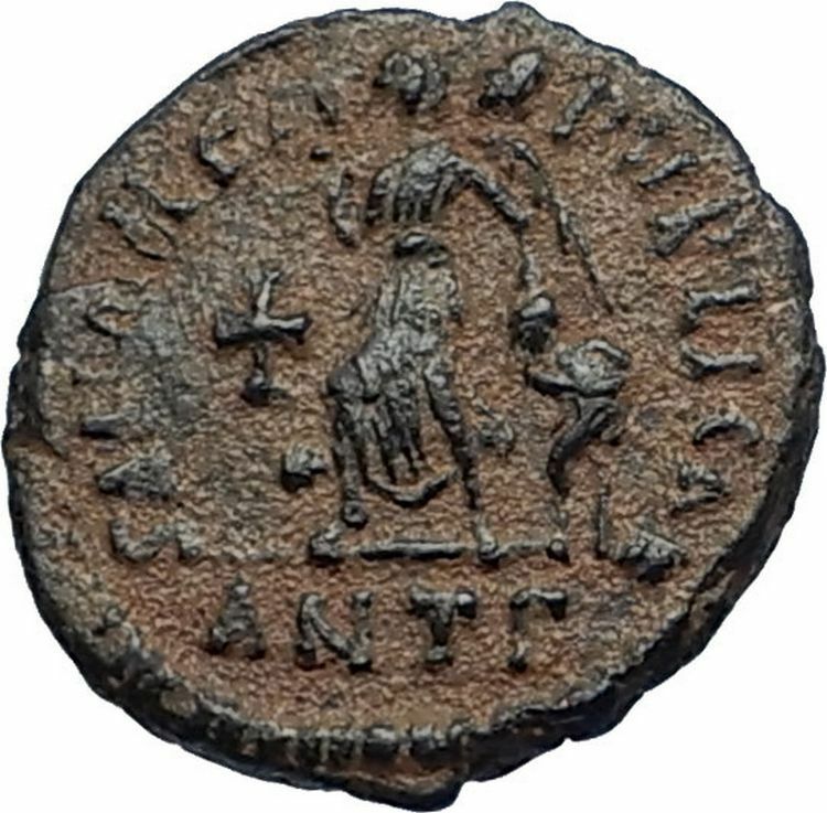 ARCADIUS Authentic 383AD Ancient Roman Coin w VICTORY ANGEL & CROSS i67115