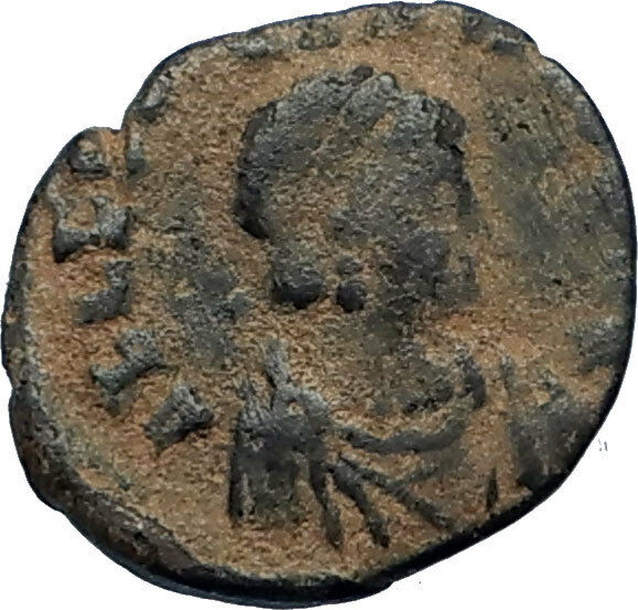 EUDOXIA Arcadius Wife 401AD Authentic Ancient Roman Coin VICTORY CHI-RHO i67675